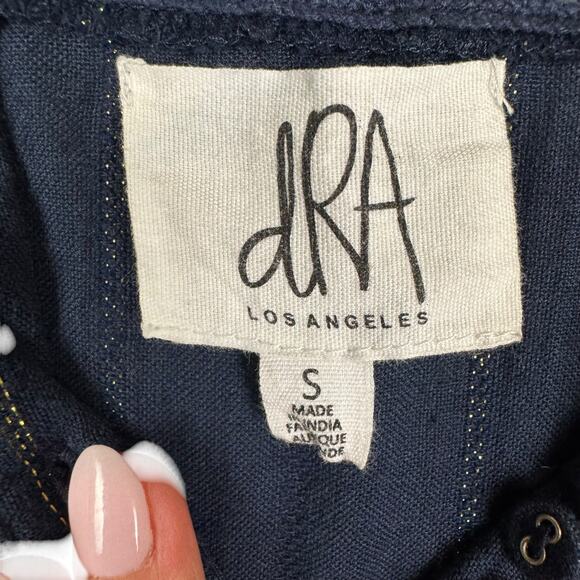 DRA Los Angeles Navy Gold Metallic Striped Eyelet Long Sleeve Shift Mini Dress - Picture 10 of 12